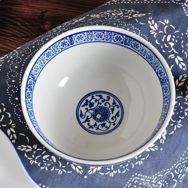 Afralia™ Blue and White Ceramic Noodle Bowl - Japanese Style Tableware