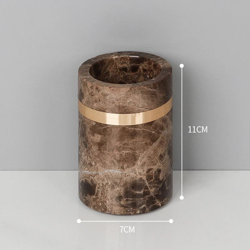 Afralia™ Emperador Dark Marble Bathroom Set: Toothbrush Holder, Soap Dispenser, Luxury Accessories