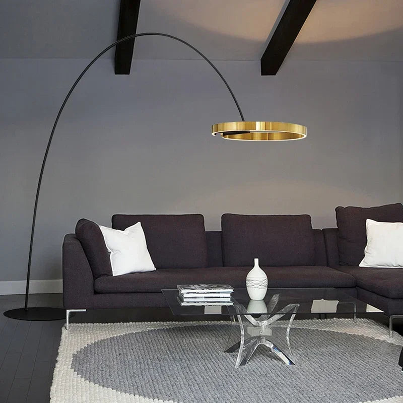 Afralia™ Gouden Koperen Zwarte Dimbare LED Vloerlamp voor Woonkamer en Hotel