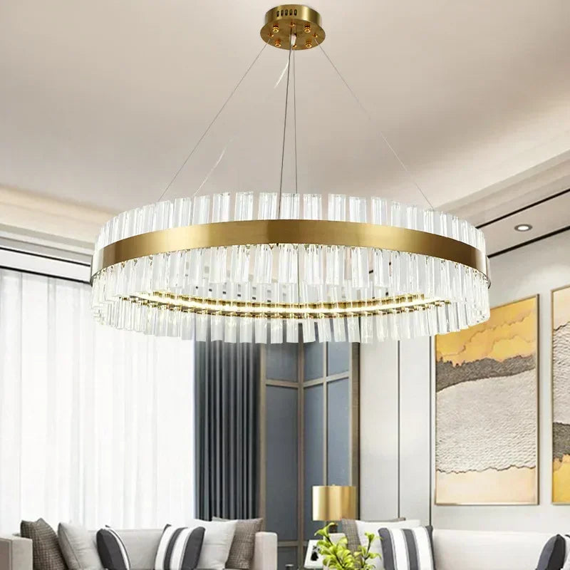 Afralia™ Luxury Gold Round LED Chandelier Contemporary Pendant Light