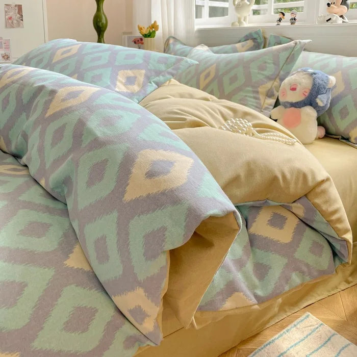 Afralia™ Plant Printed Cotton Brushed Duvet Cover Set for Double Bed