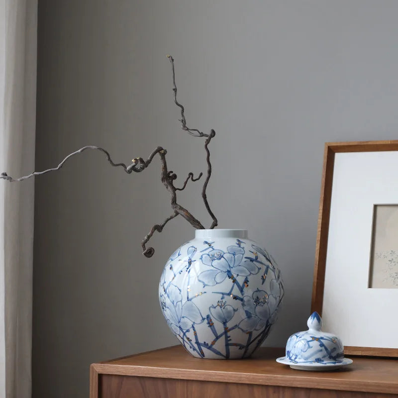 Afralia™ Blue and White Porcelain Ceramic Vase for Stylish Home Decor