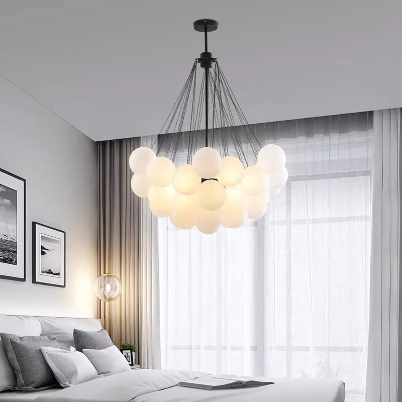 Afralia™ Glass Ball LED Chandelier for Modern Living Room, Nordic Design Bubble Pendant Lamp