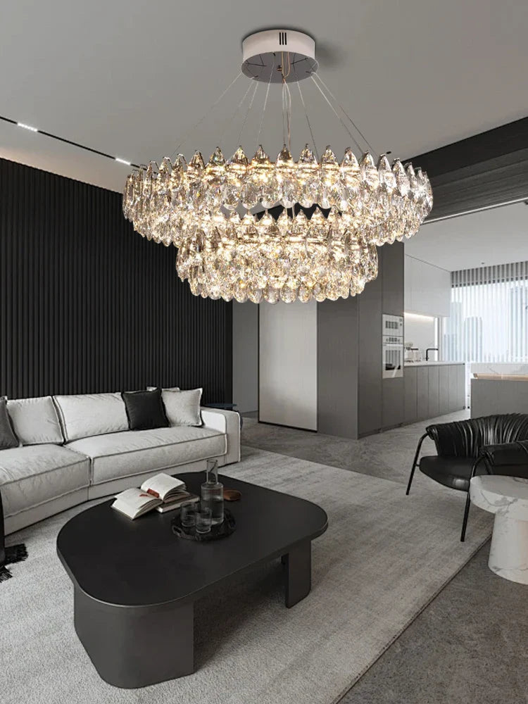 Afralia™ Silver Crystal Stainless Steel Ceiling Pendant Lights for Bedroom - Luxury Hanglamp