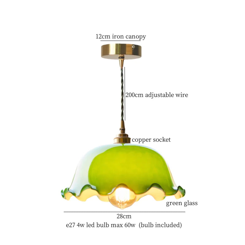 Afralia™ Green Glass LED Pendant Lamp for Living & Dining Room Decor