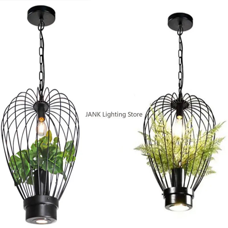 Afralia™ Industrial Style Planting Birdcage Chandelier Pendant Lamp