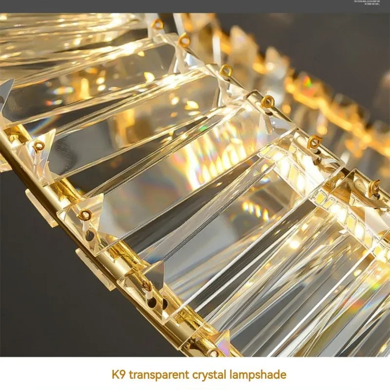 Afralia™ Gold Ring Crystal LED Ceiling Chandelier for Bedroom Living Room Hallway