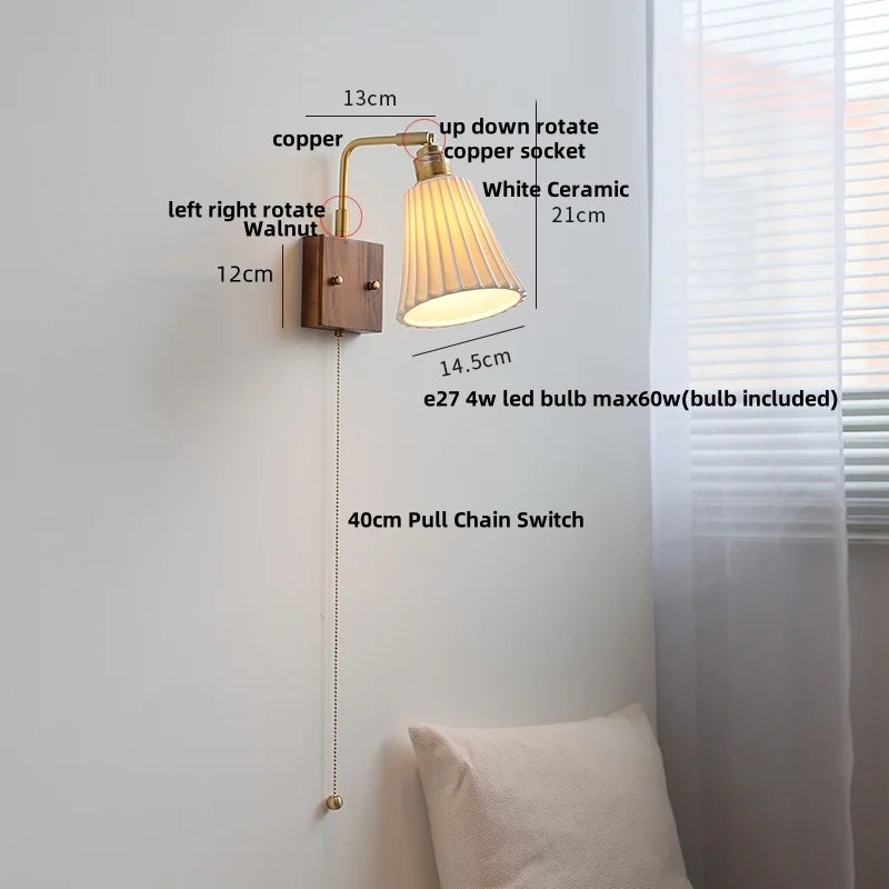 Afralia™ Glass Ceramic LED Wall Sconce, Rotatable Modern Walnut Wood Light