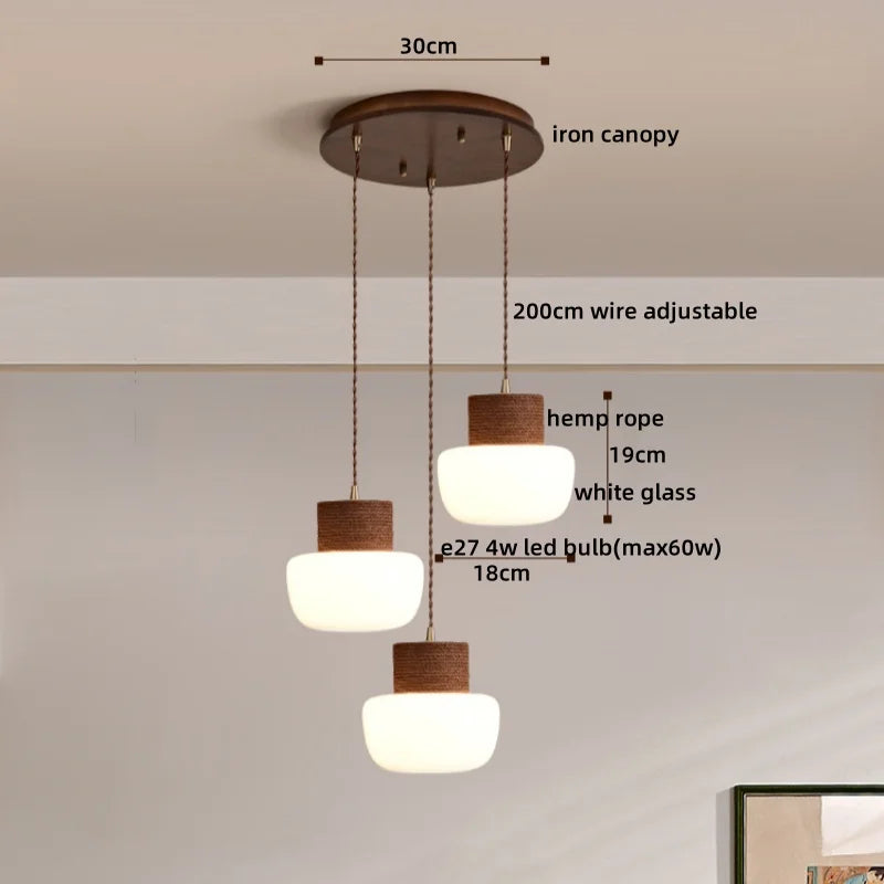 Afralia™ Hemp Rope LED Pendant Light - Nordic Glass Hanging Lamp for Home Decor