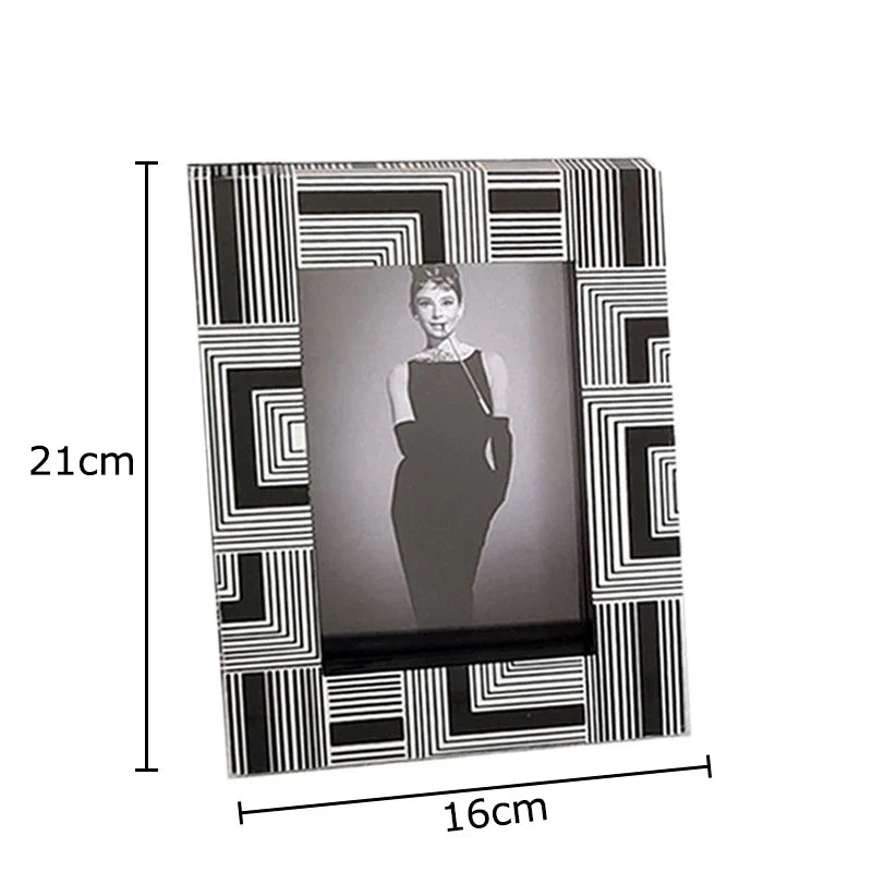 Afralia™ Modern Black & White Striped 6/7" Photo Frame for Bedside Table & Desk