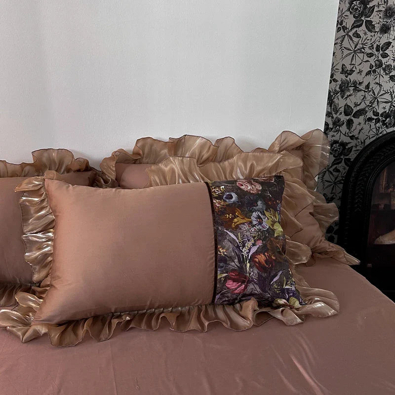 Afralia™ French Organza Lace Ruffles Bedding Set, Egyptian Cotton Duvet, Sheets & Pillowcases