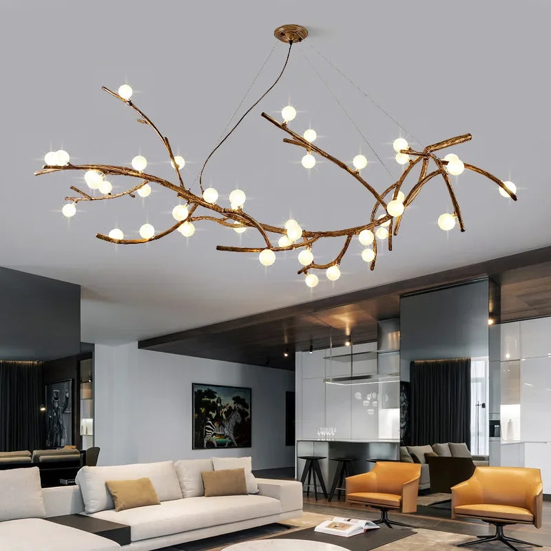 Afralia™ Retro LED Branch Chandelier: Antique Brown Art Pendant Lighting for Living Bedroom Decor