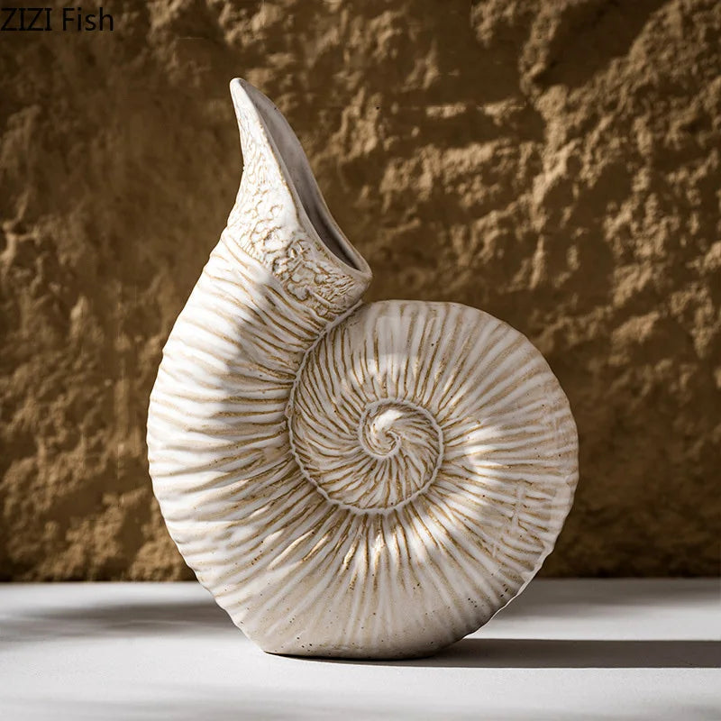 Afralia™ Conch Ceramic Vase for Aesthetic Desk Decor and Flowers Arrangement