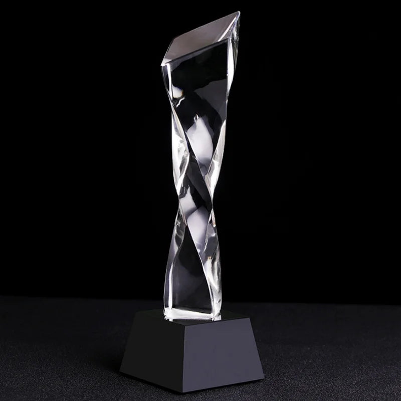 Afralia™ Blue Glass Twisted Column Trophy - Customize Competition Prize