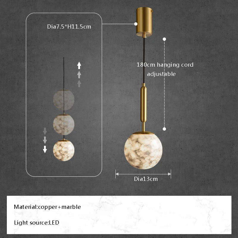 Afralia™ Marble Ball Pendant Lights: Elegant LED Hanging Lamps for Home, Dining, Kitchen.