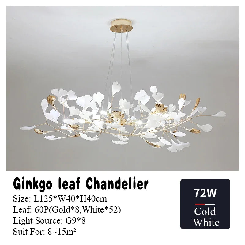 Afralia™ Nordic Ginkgo Leaf Chandelier LED Pendant Light for Living Dining Bedroom