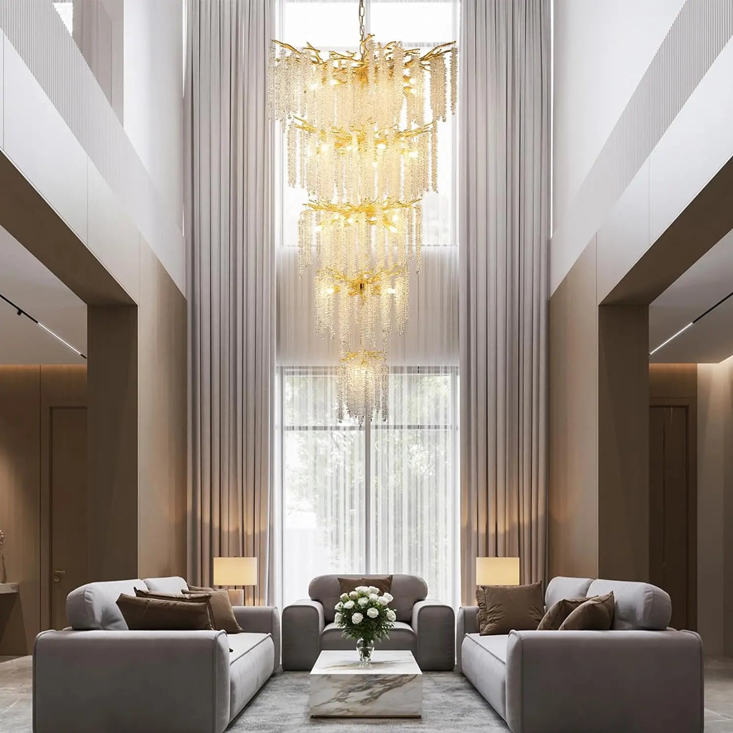 Afralia™ Exquisite Crystal Chandelier Light for Living Room with Tassel Detail