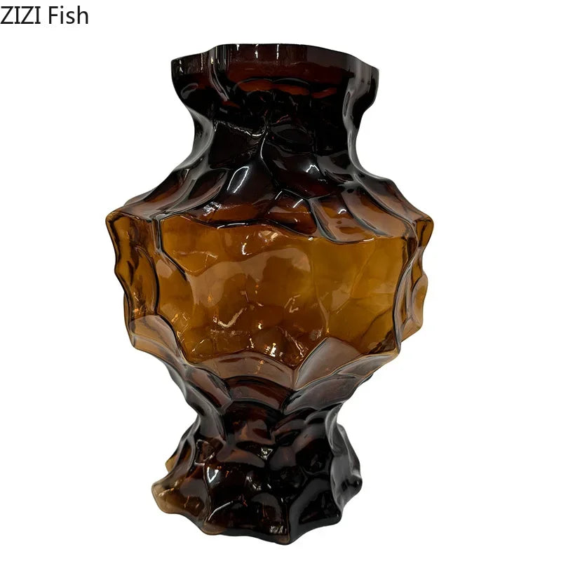Afralia™ Irregular Glass Vase: Desk Decor, Flower Arrangement, Aesthetic Room Pot