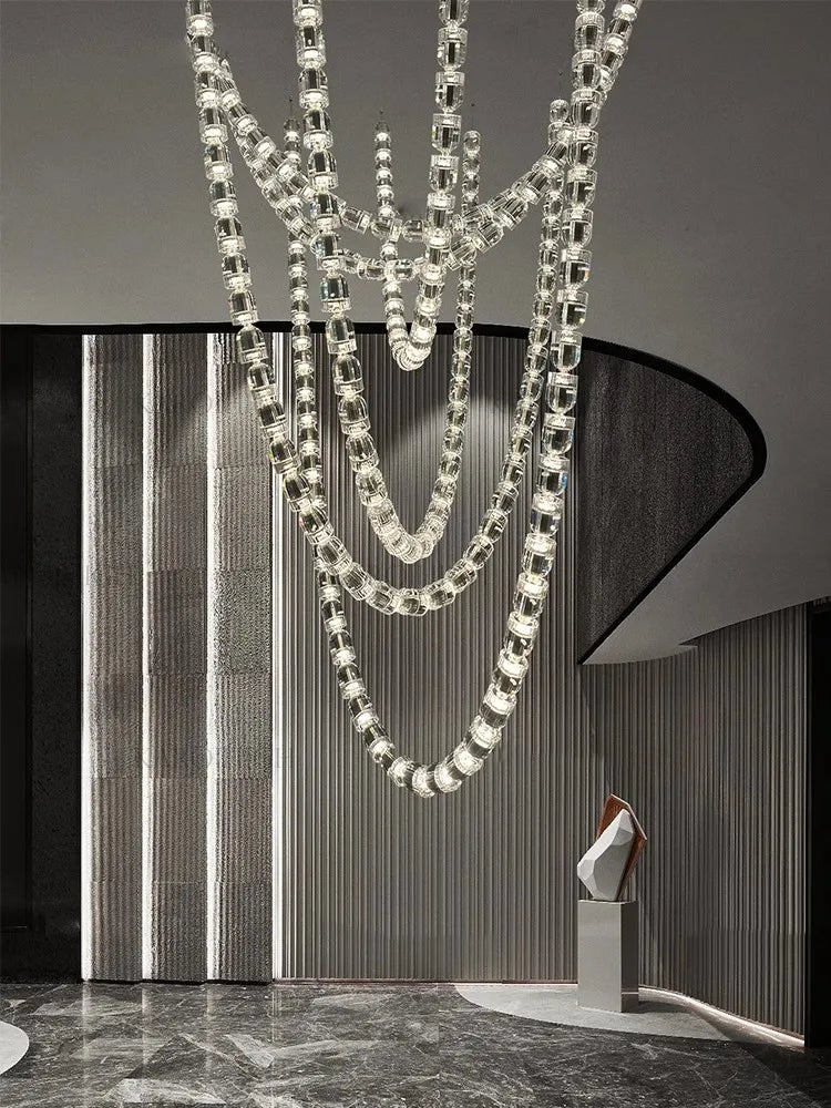 Afralia™ Crystal Bullet High Ceiling Chandelier for Living Room & Staircase