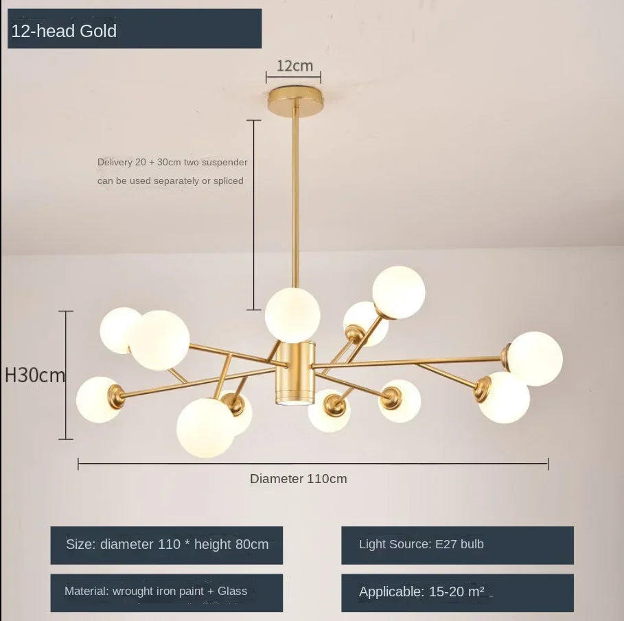 Afralia™ Glass Ball Ceiling Chandelier for Bedroom Dining Living Room Lighting