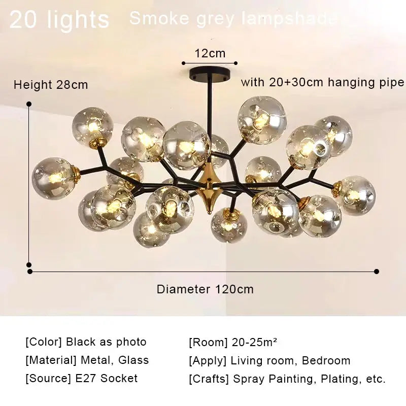 Afralia™ Nordic Glass Ball LED Chandelier Modern Ceiling Lamp Home Decor Fixture