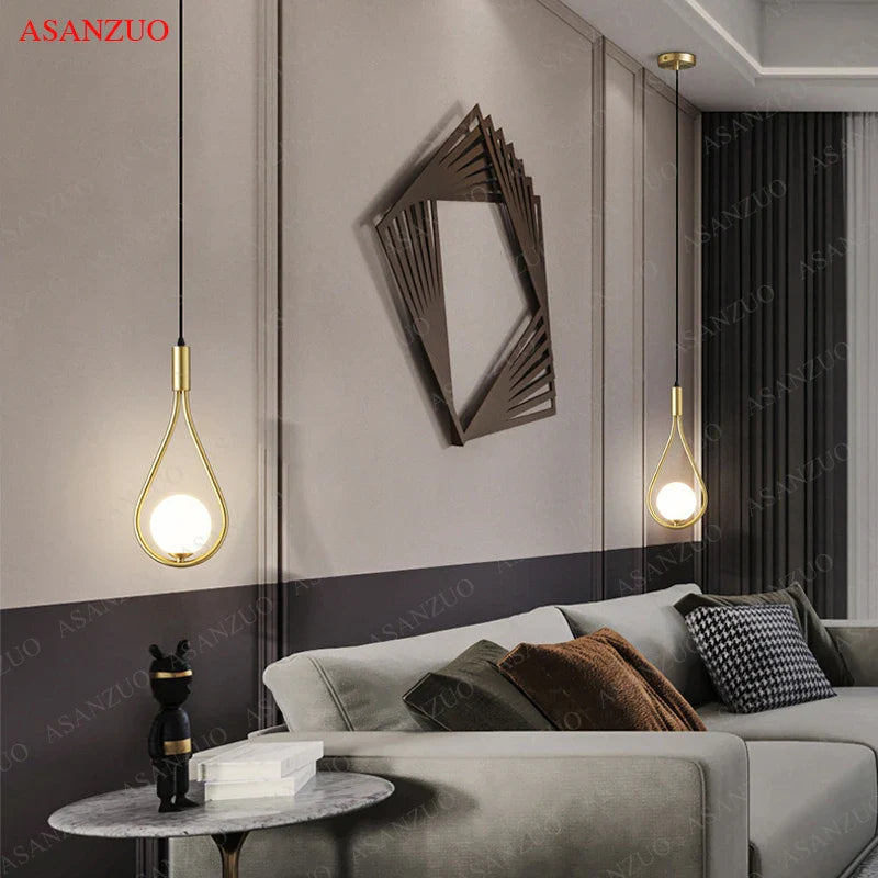 Afralia™ Glass Ball Brass Pendant Light - Nordic Bedroom Simple Home Decor