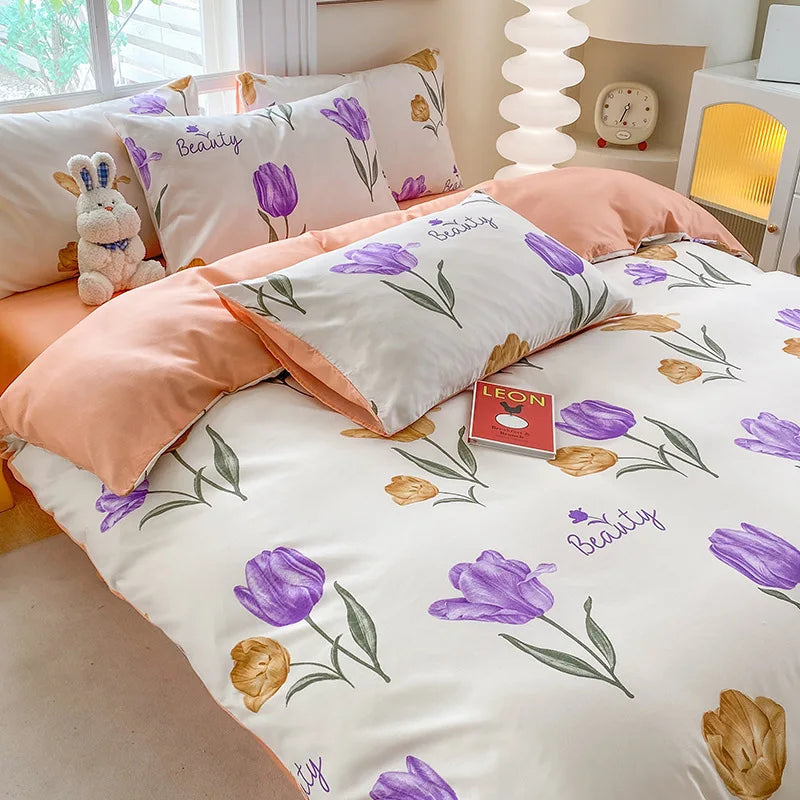Afralia™ Cute Printed Cotton Duvet Cover for Double Queen Bed - Cozy & Non-Fading