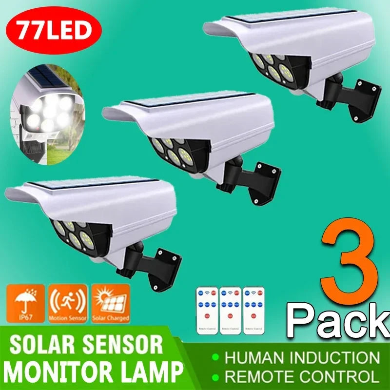 Afralia™ Solar Security 77LED Wireless Motion Sensor Dummy Camera Flood Light for Home Garden