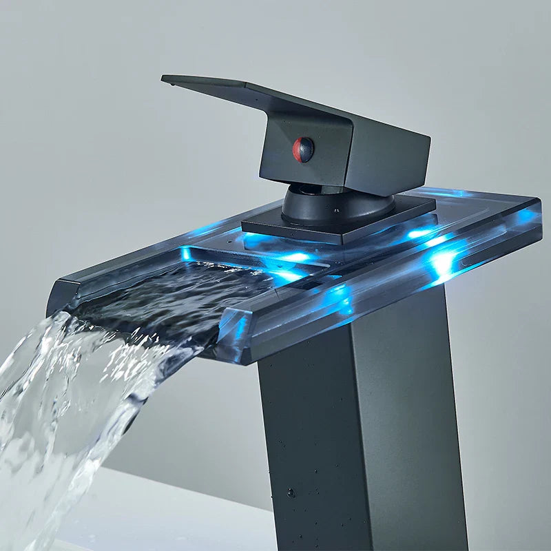 Afralia™ LED Color Changing Waterfall Basin Faucet with Mixer Tap for Bathroom Sink