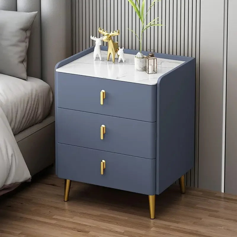 Afralia™ Solid Wood Bedside Table with Three Drawers, Modern Living Room Cabinet & Household Storage