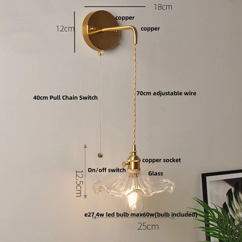 Afralia™ Clear Glass LED Wall Light with Pull Chain Switch for Modern Decor