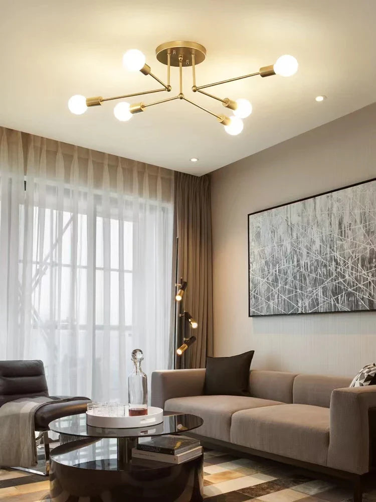 Afralia™ Modern 6/8-Head E27 Ceiling Light for Living Dining Bedroom with Black/White Finish