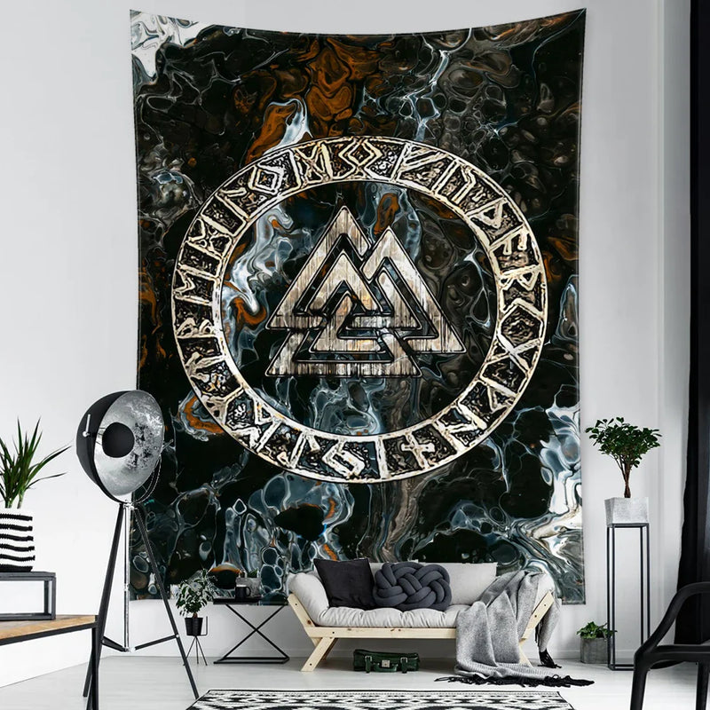 Afralia™ Viking Symbols Tapestry Wall Hanging for Psychedelic Home Decor