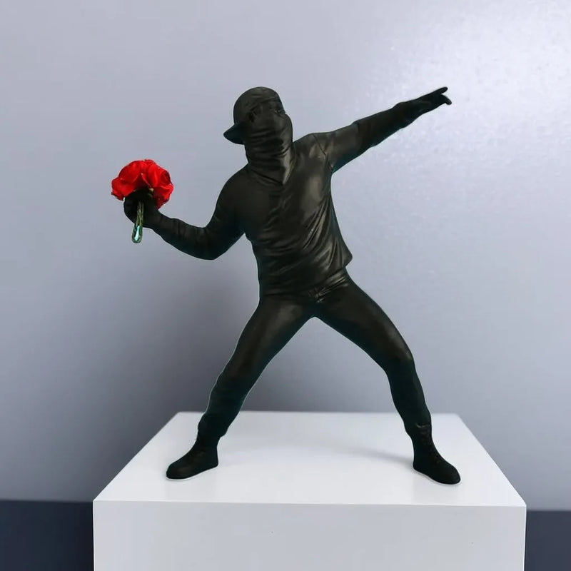 Afralia™ Bansky Flower Thrower Sculpture: Modern Office & Home Decor