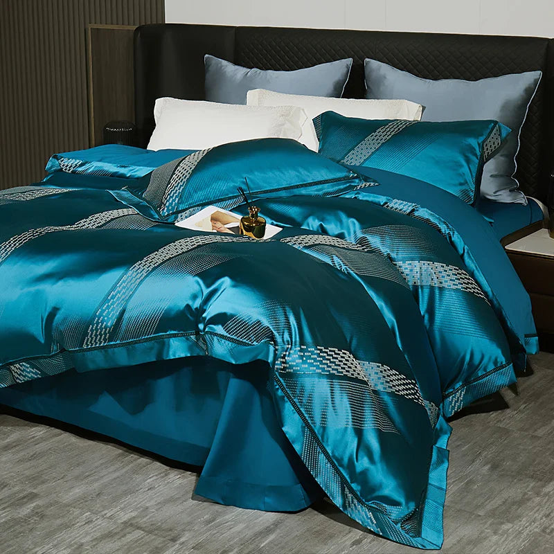Afralia™ 1000TC Egyptian Cotton Satin Jacquard Patchwork Bedding Set - Full Queen King Size