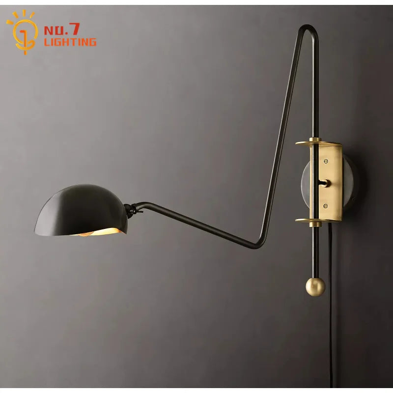 Afralia™ Black/Gold Lustre Copper Swing Arm Wall Lamp for Modern Living Spaces