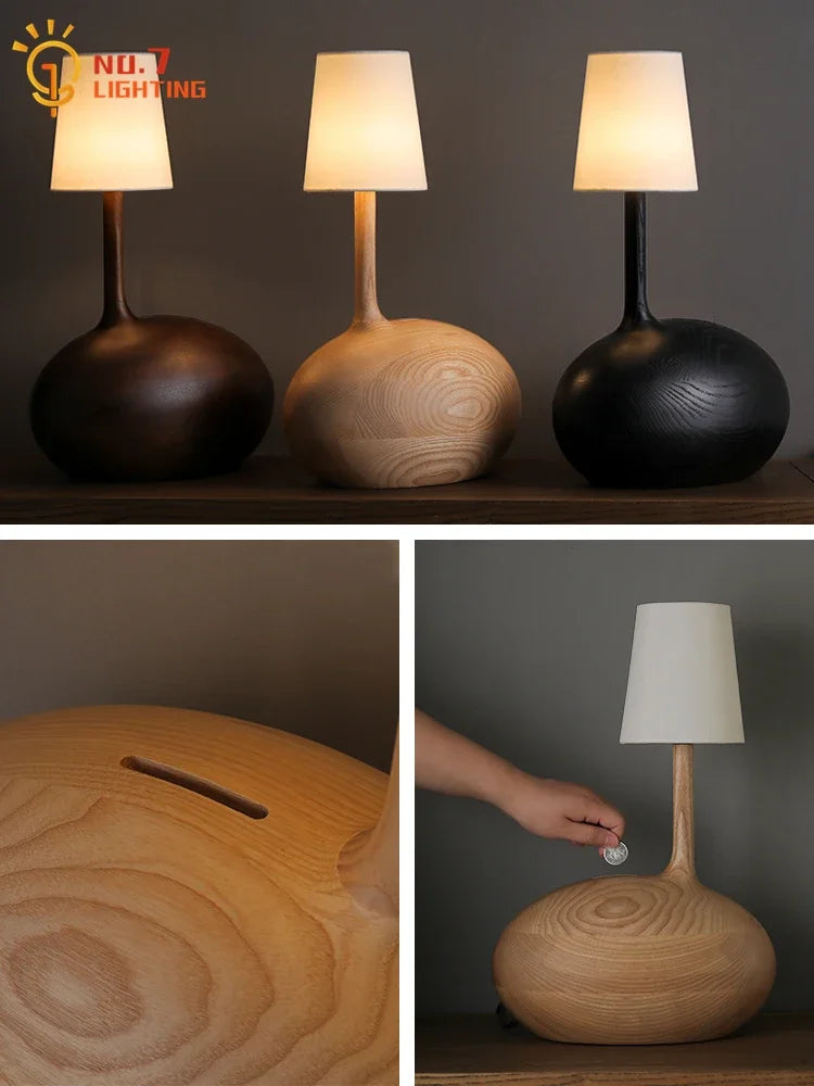 Afralia™ Zen Art Solid Wood Table Lamp LED G9 Desk Light Bedroom Living Room