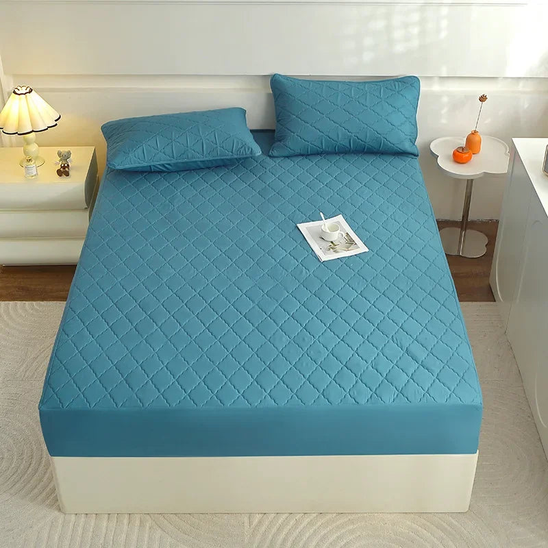 Afralia™ Plush Velvet Quilted Mattress Cover Queen King Bed Fitted Sheet