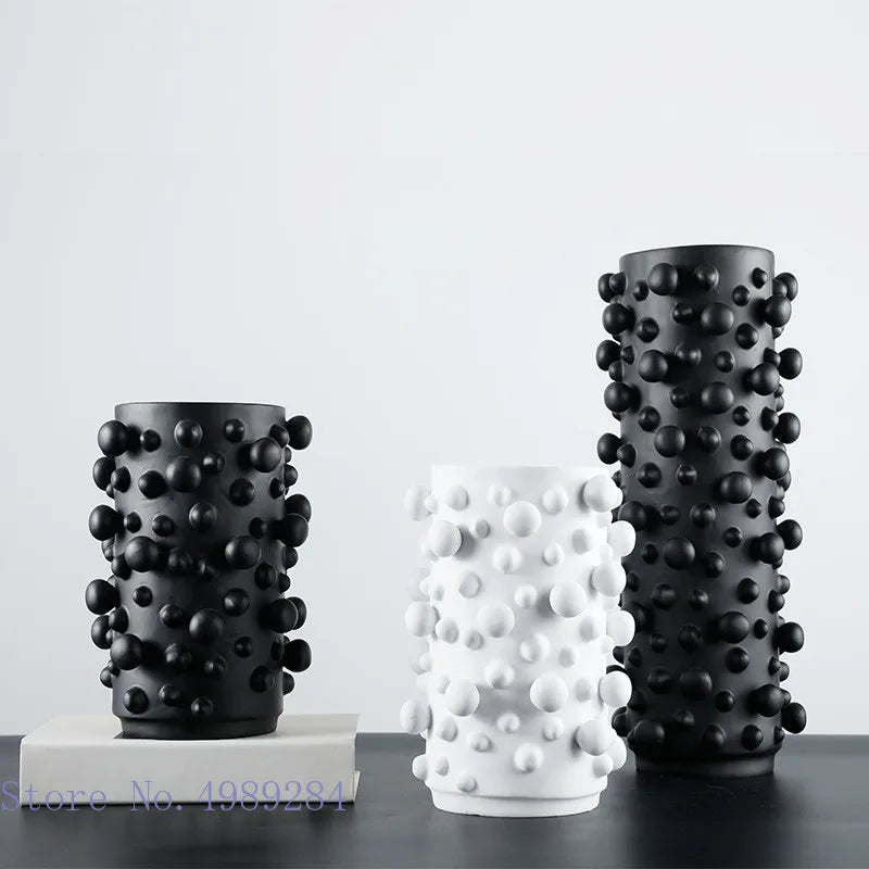 Afralia™ Black White Abstract Dots Resin Vase Irregular Bumps Home Decoration Organizer
