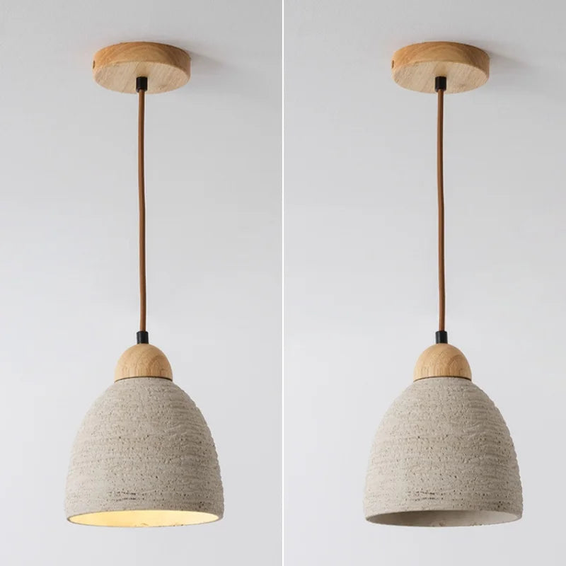 Afralia™ Wood Cement LED Pendant Light Fixture Adjustable Hanging Lamp