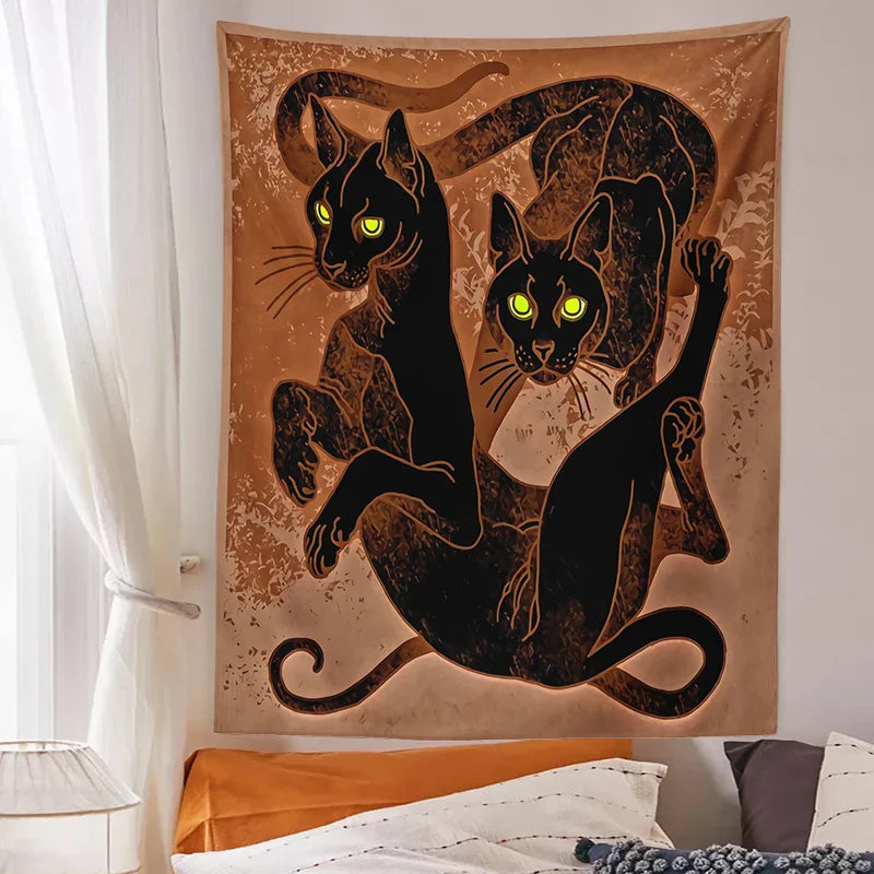 Afralia™ Cat Witchcraft Tapestry Baphomet Aesthetic Room Decor Hippie Boho Home Mattress