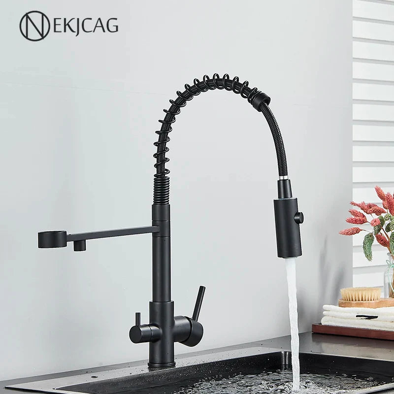 Afralia™ Matte Black Filtered Water Kitchen Faucet with Spray Mode - Cold and Hot Mixer