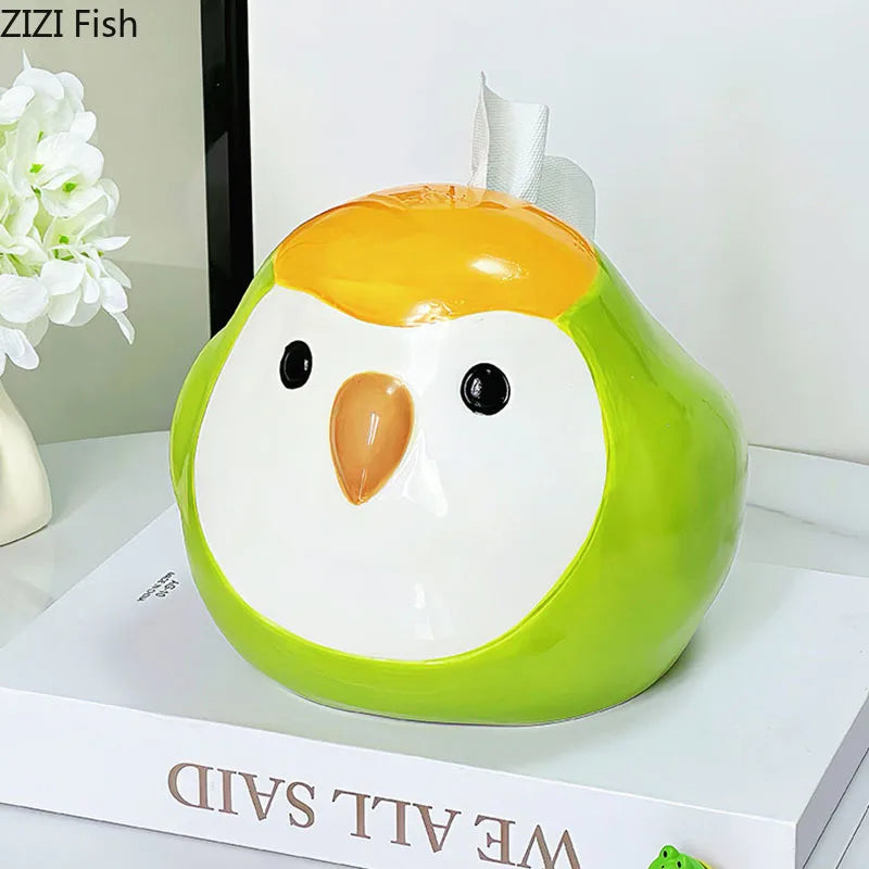 Afralia™ Chubby Parrot Ceramic Tissue Box: Creative Bird Desk Decoration & Paper Towel Case