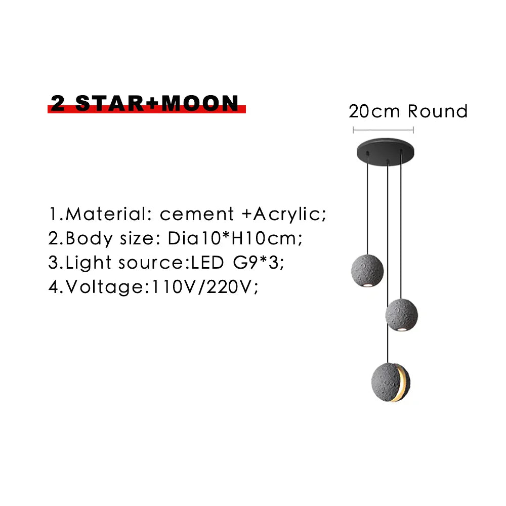 Afralia™ Industrial Cement Pendant Lights - Retro Moon Star Chandelier Fixture