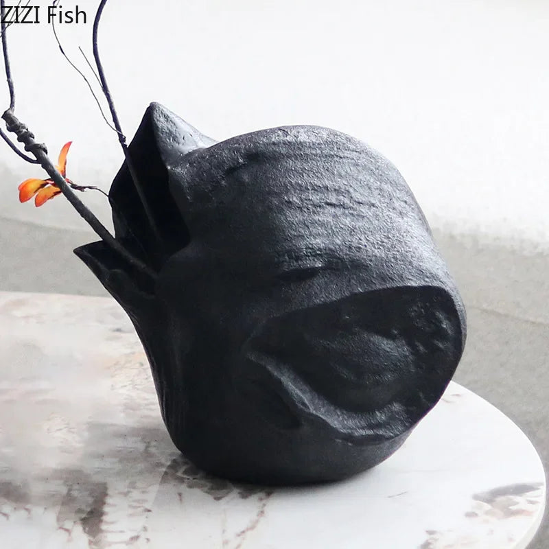 Afralia™ Black Vase Abstract Artwork Flowers Pots Desk Decoration Aesthetic Décor
