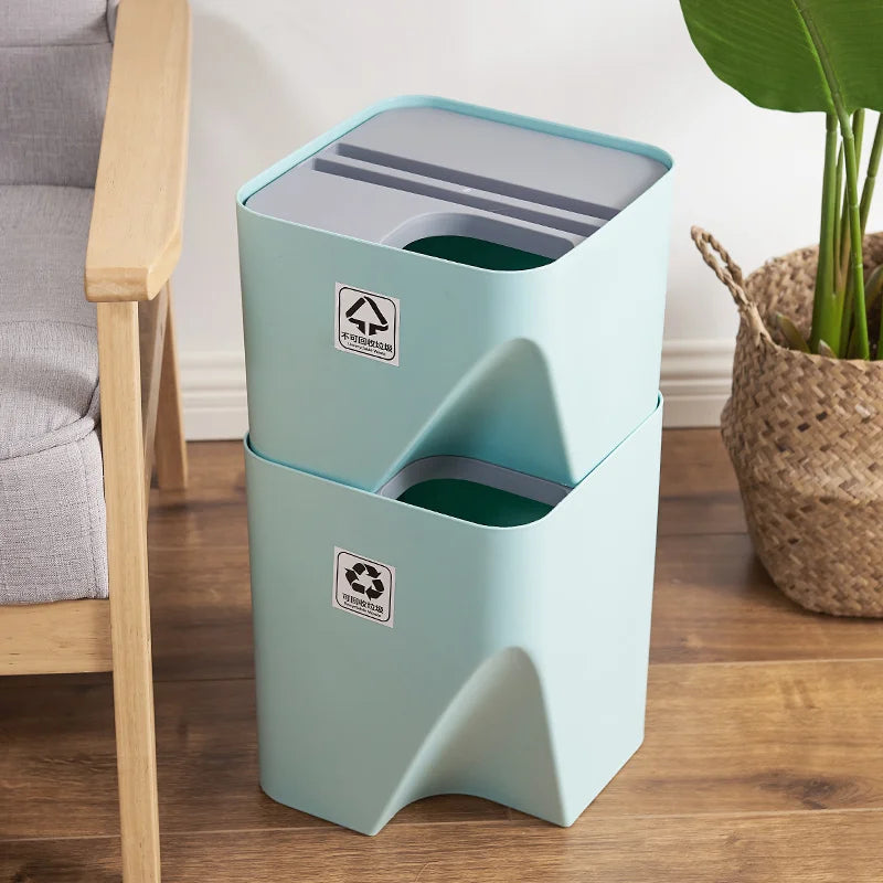 Afralia Stackable Trash Can with Lid Kitchen Waste Bin Bathroom Plastic Paper Basket