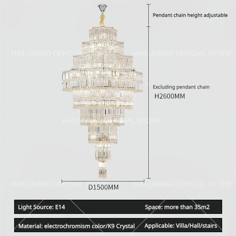 Afralia™ Hollow Luxury Crystal Chandelier for Living Room and Staircase