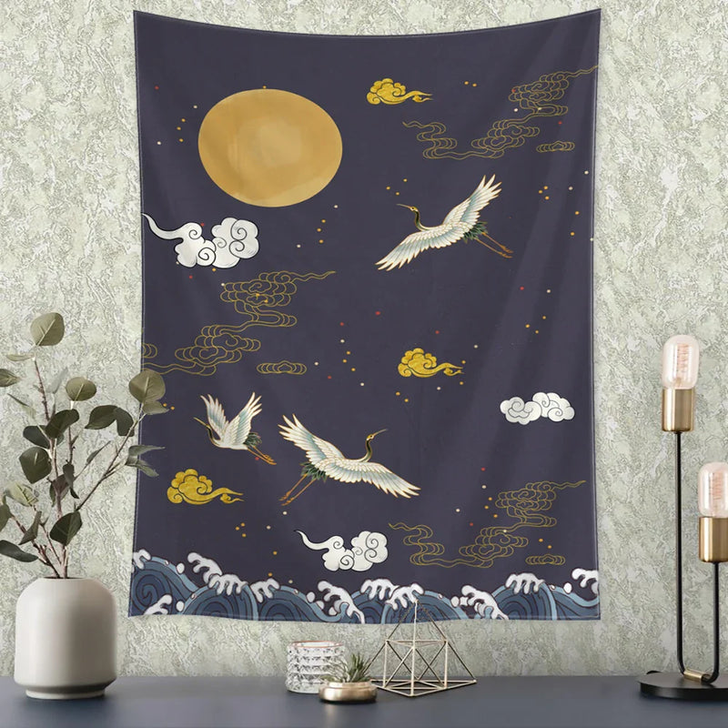 Afralia™ Flying Crane Wall Hanging Tapestry for Home Retro Wall Decor
