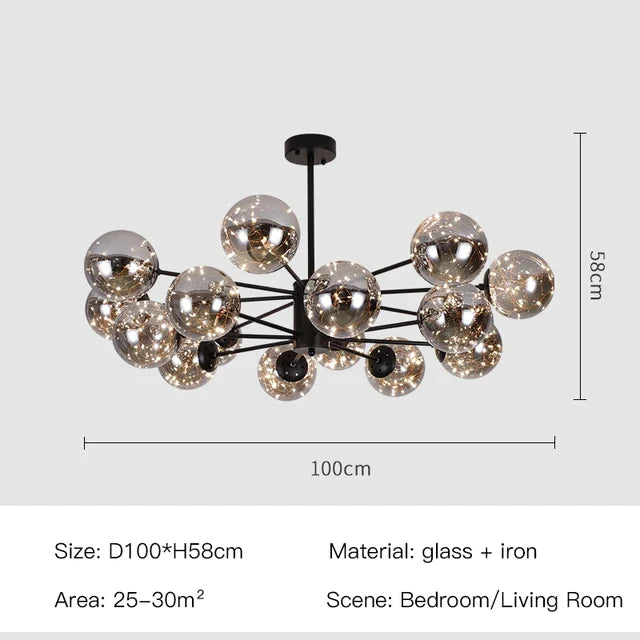 Afralia™ Black Glass Ball Chandelier: Luxury Dimmable Pendant Lamp for Living Room & Bedroom.