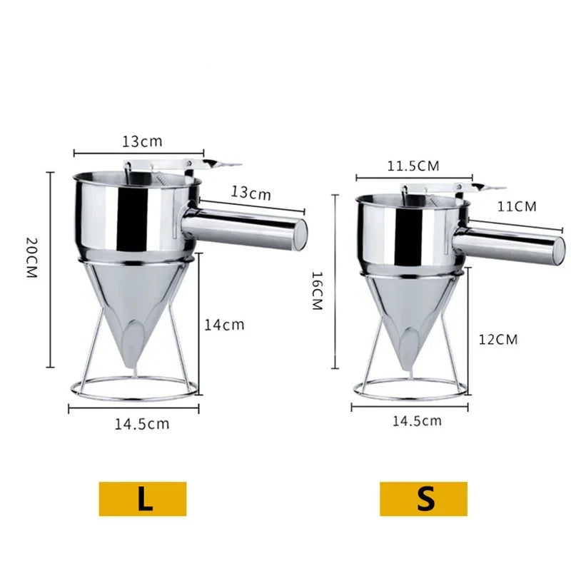 Afralia™ Stainless Steel Takoyaki Maker Dispenser Funnel with Holder - Baking Tool